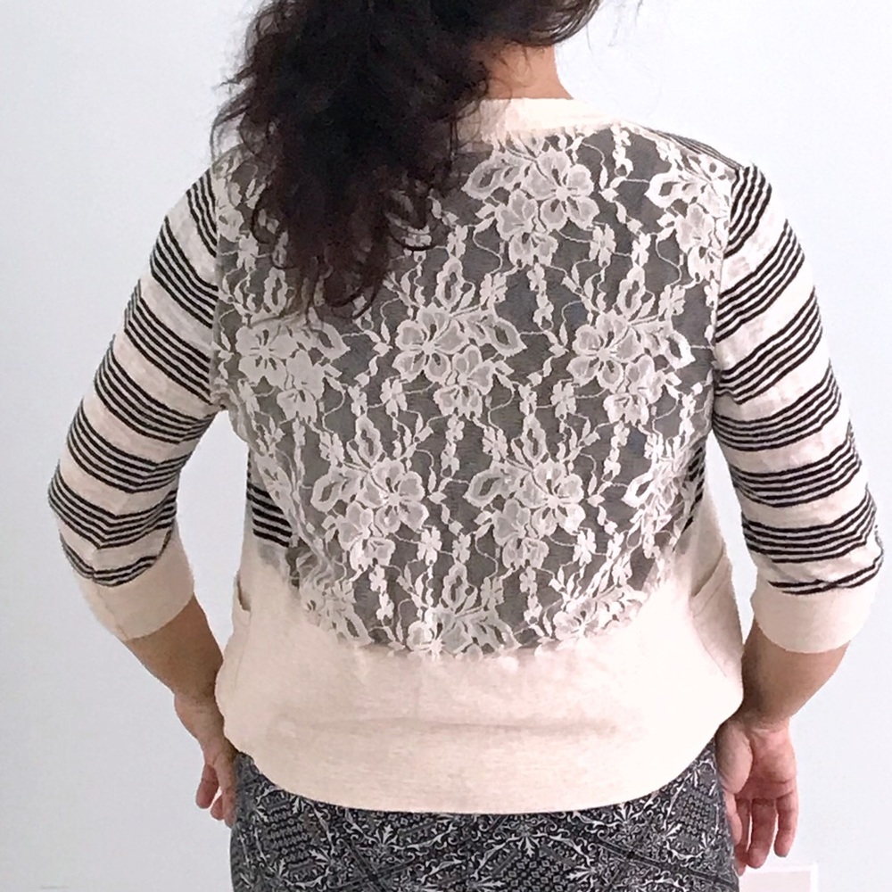 3/$15 Short Striped Cardigan with Lace Back Insert